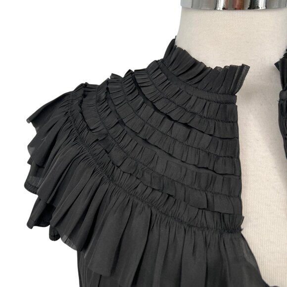 Reset Silky Black Ruffled Collar Sleeveless Eleanor Blouse Size Small NWT - Picture 3 of 10